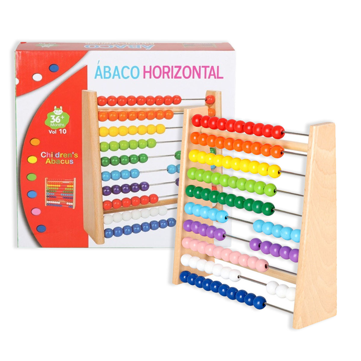 Abac din lemn cu 10 randuri de bile colorate
