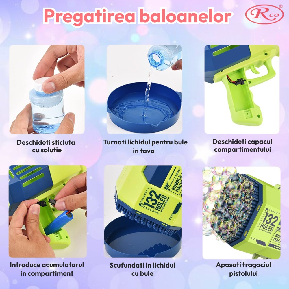 pistol cu baloane de sapun cu acumulator si 2 capete interschimbabile verde