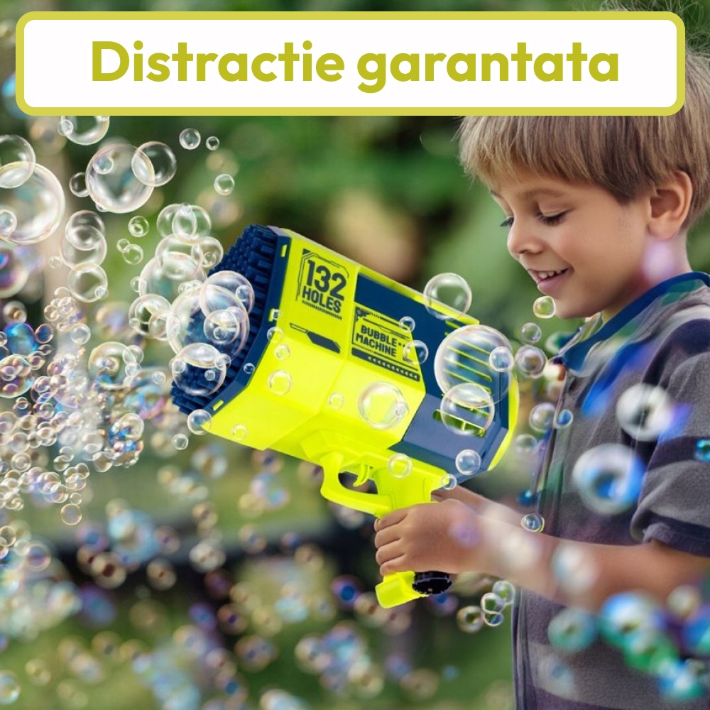 pistol cu baloane de sapun cu acumulator si 2 capete interschimbabile verde
