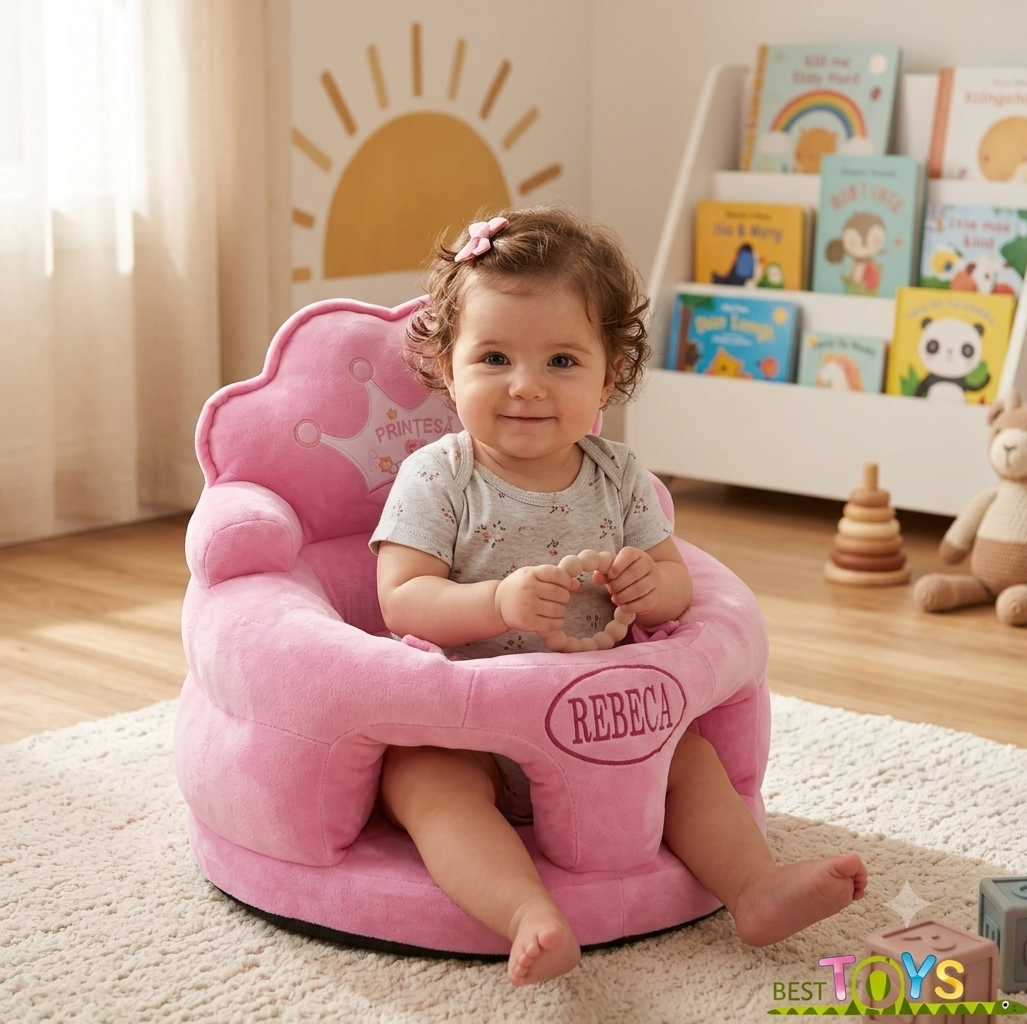 Fotoliu bebe personalizat din plus Printesa Roz Spoil You + Cadou