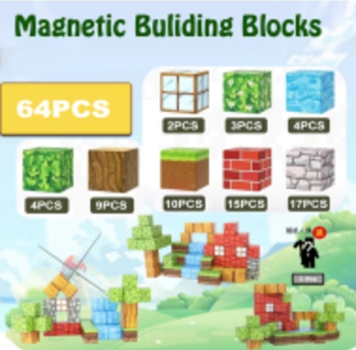 Set cuburi magnetice tip Minecraft Build World 36 piese