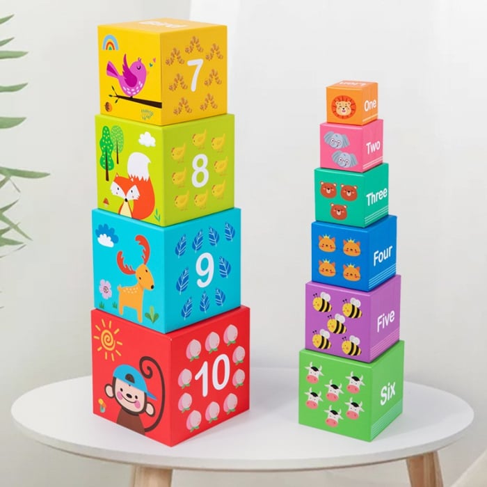 Set Cuburi de Construit Educaționale din Carton – Colorate, Numerotate ...