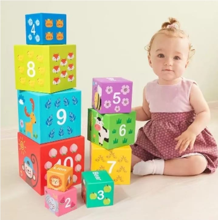 Set Cuburi de Construit Educaționale din Carton – Colorate, Numerotate ...