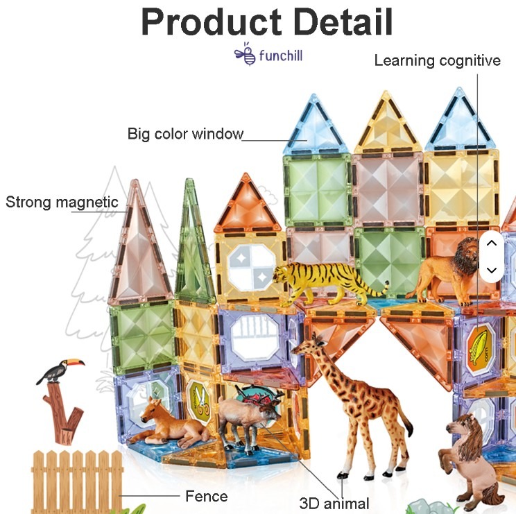 Set de construcție magnetic Blocks Magnetic Gradina Zoologica – 92 piese