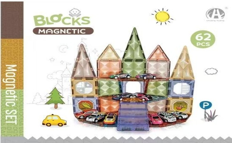 Set de construcție magnetic Blocks Magnetic Masinute – 62 piese