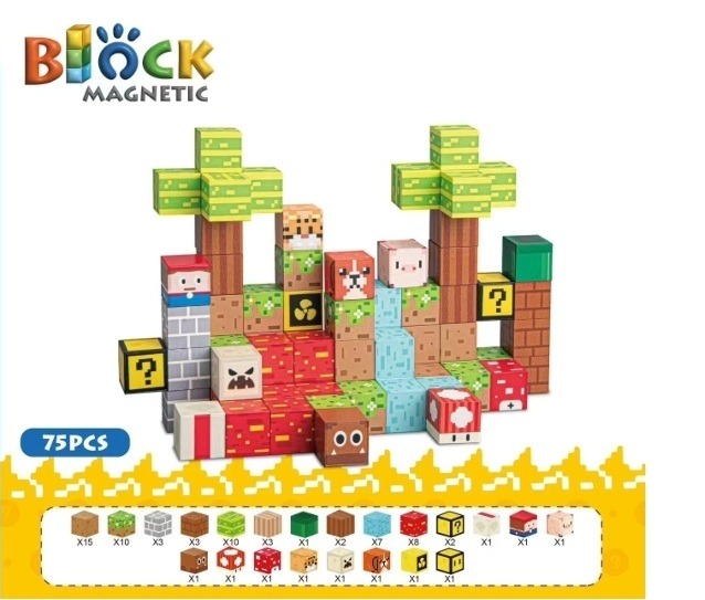 Set de cuburi magnetice Minecraft Block Magnetic 75 piese