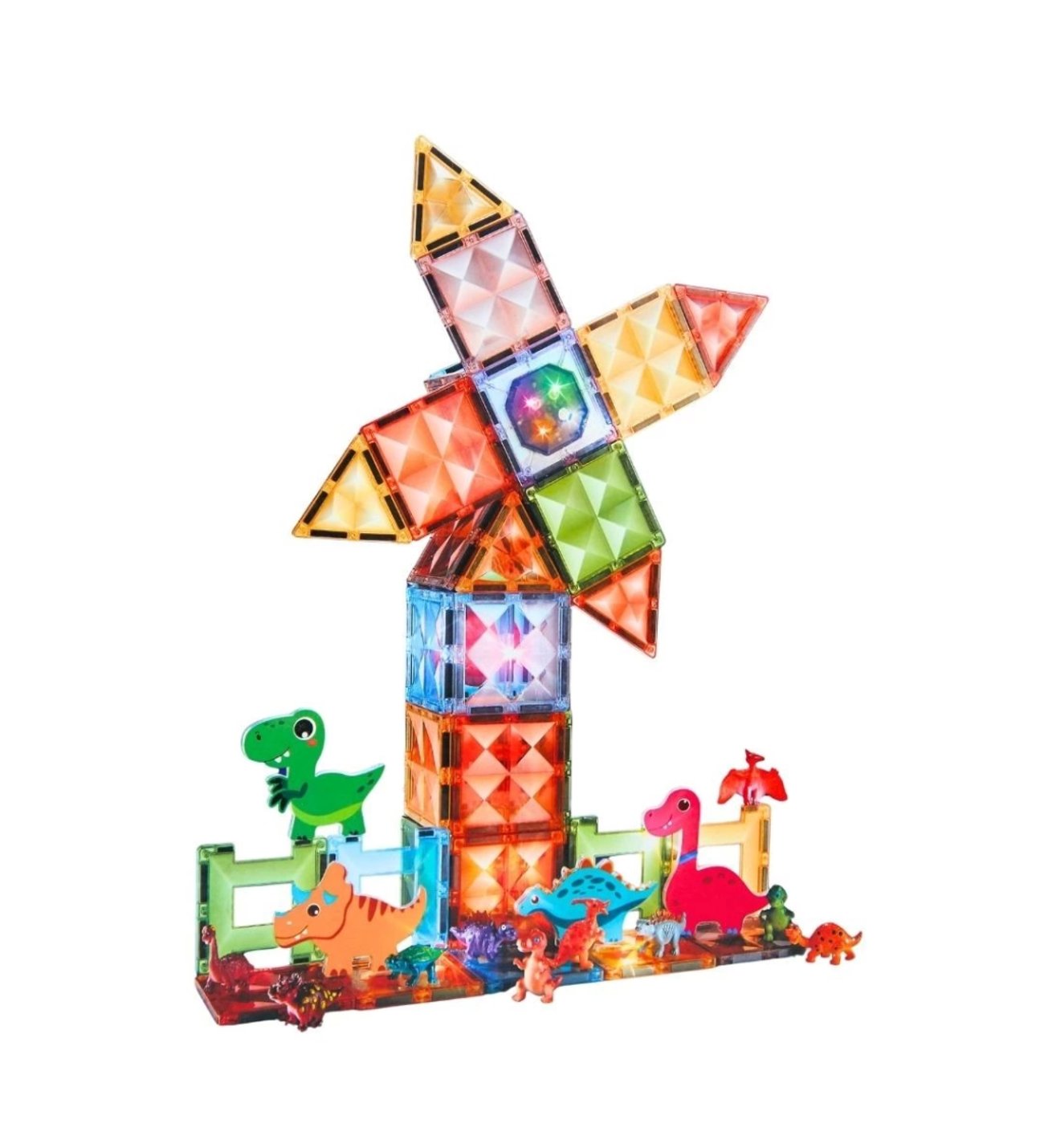 Set magnetic de construcție cu lumină Dinozauri – 82 piese