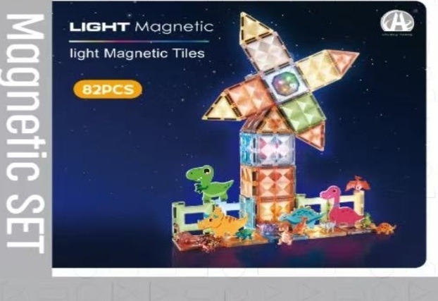 Set magnetic de construcție cu lumină Dinozauri – 82 piese