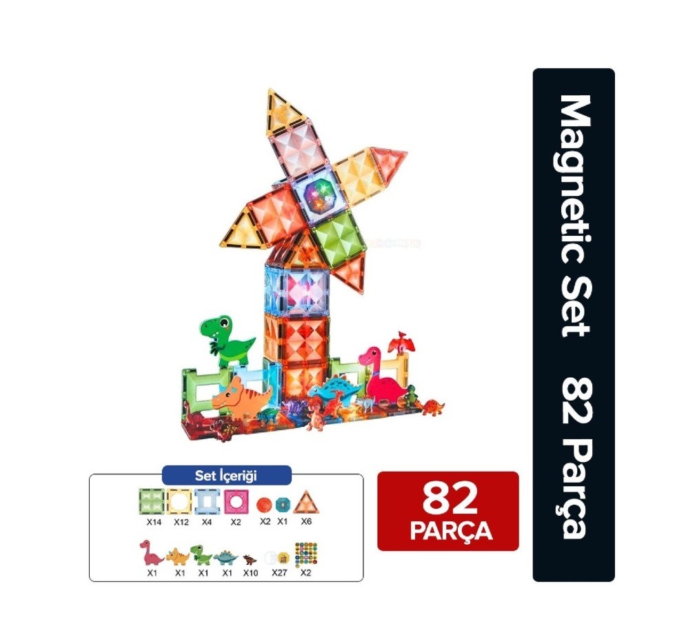 Set magnetic de construcție cu lumină Dinozauri – 82 piese