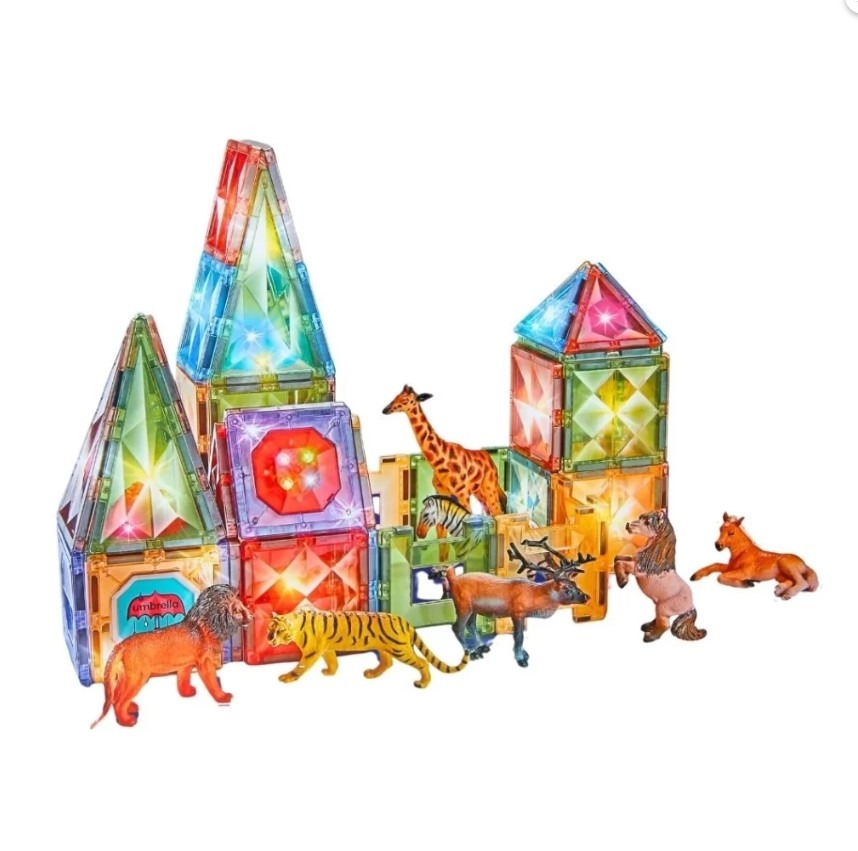Set magnetic de construcție cu lumină Zoo – 89 piese