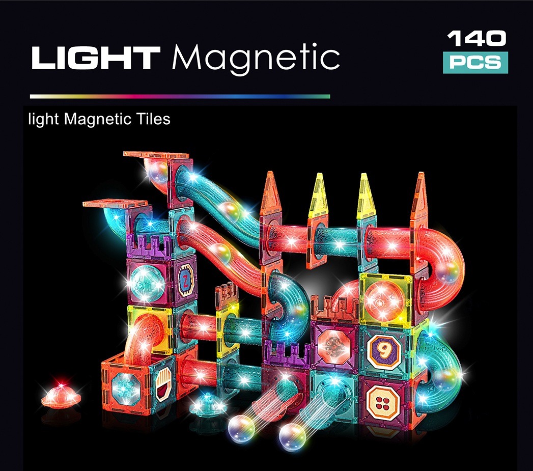 Set de construcție magnetic – Light Magnetic Tiles 140 piese - Best Toys