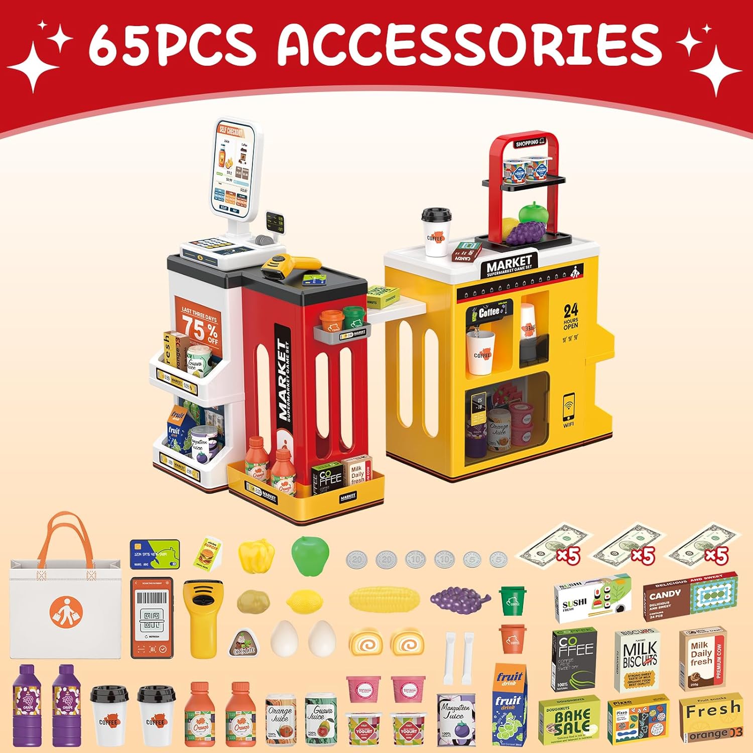 supermarket de jucarie cu 65 de accesorii
