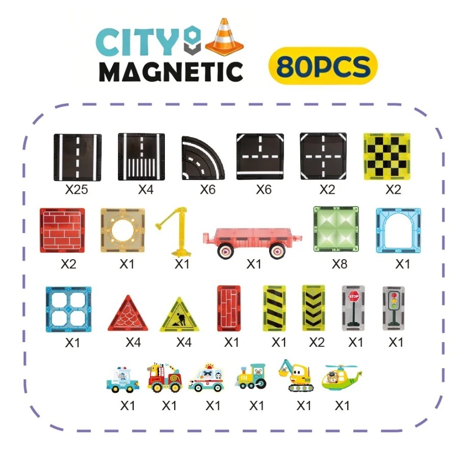 Set STEM cu piese magnetice Vehicule 80 piese