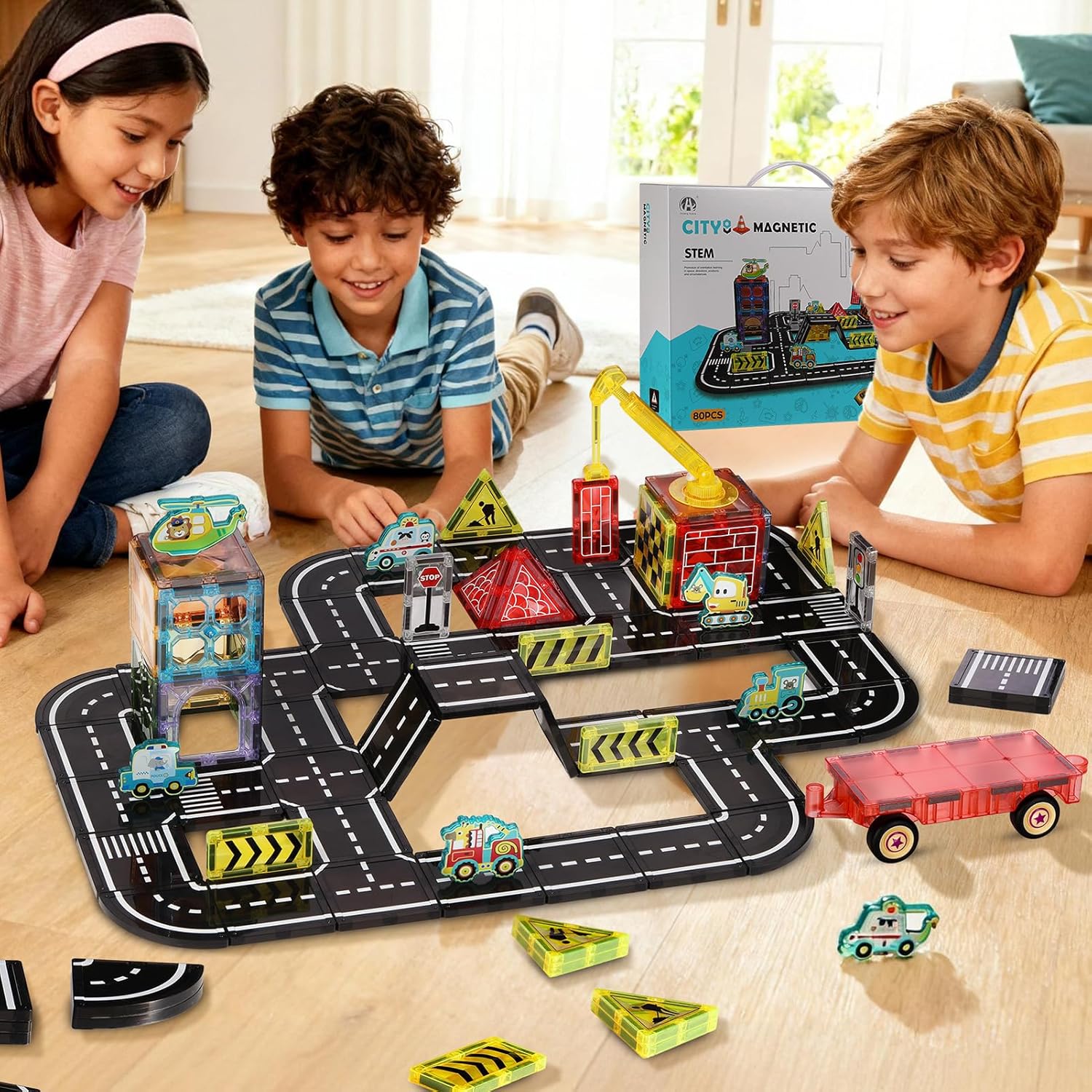 Set STEM cu piese magnetice Vehicule 80 piese
