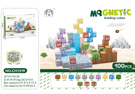 Set cuburi magnetice tip Minecraft Mqgnetic 100 piese