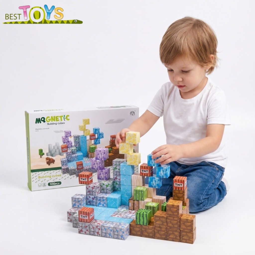 Set cuburi magnetice tip Minecraft Mqgnetic 100 piese