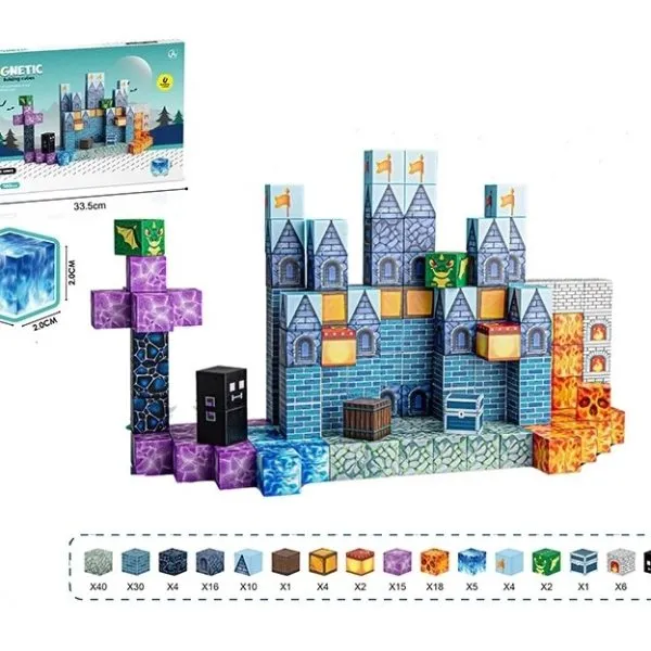 Set cuburi magnetice tip Minecraft Mqgnetic Castle Blocks 160