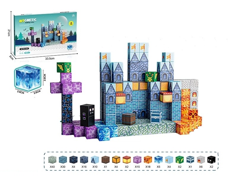 Set cuburi magnetice tip Minecraft Mqgnetic Castle Blocks 160 piese