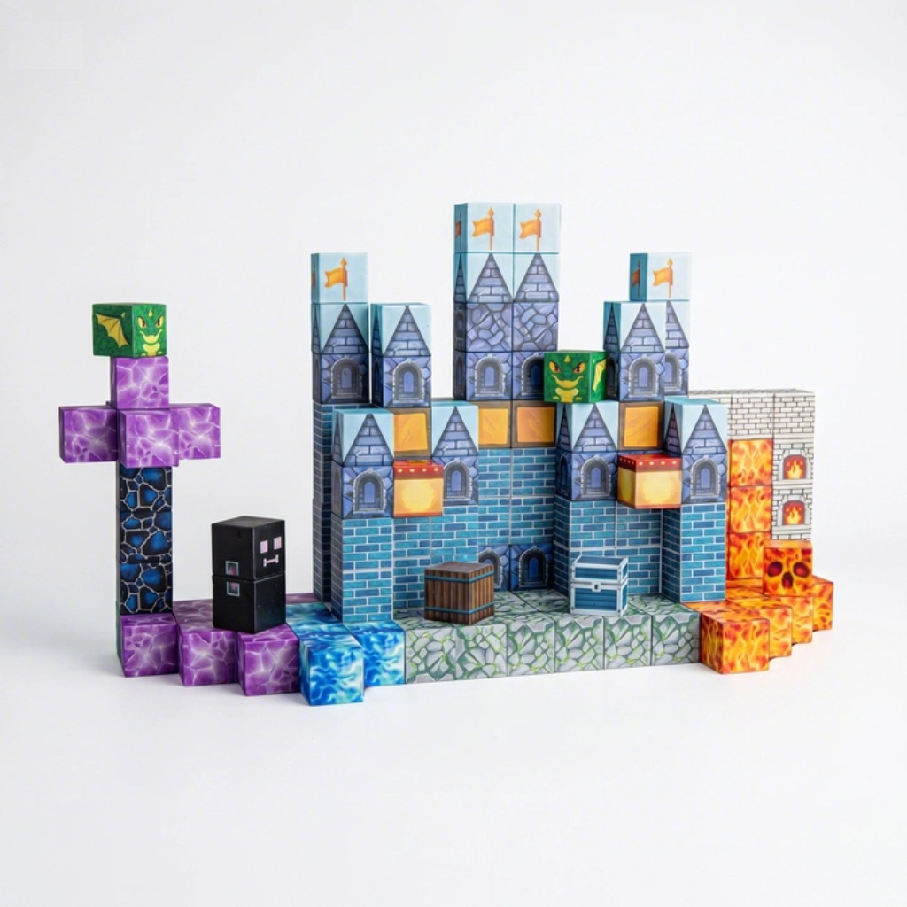Set cuburi magnetice tip Minecraft Mqgnetic Castle Blocks 160 piese