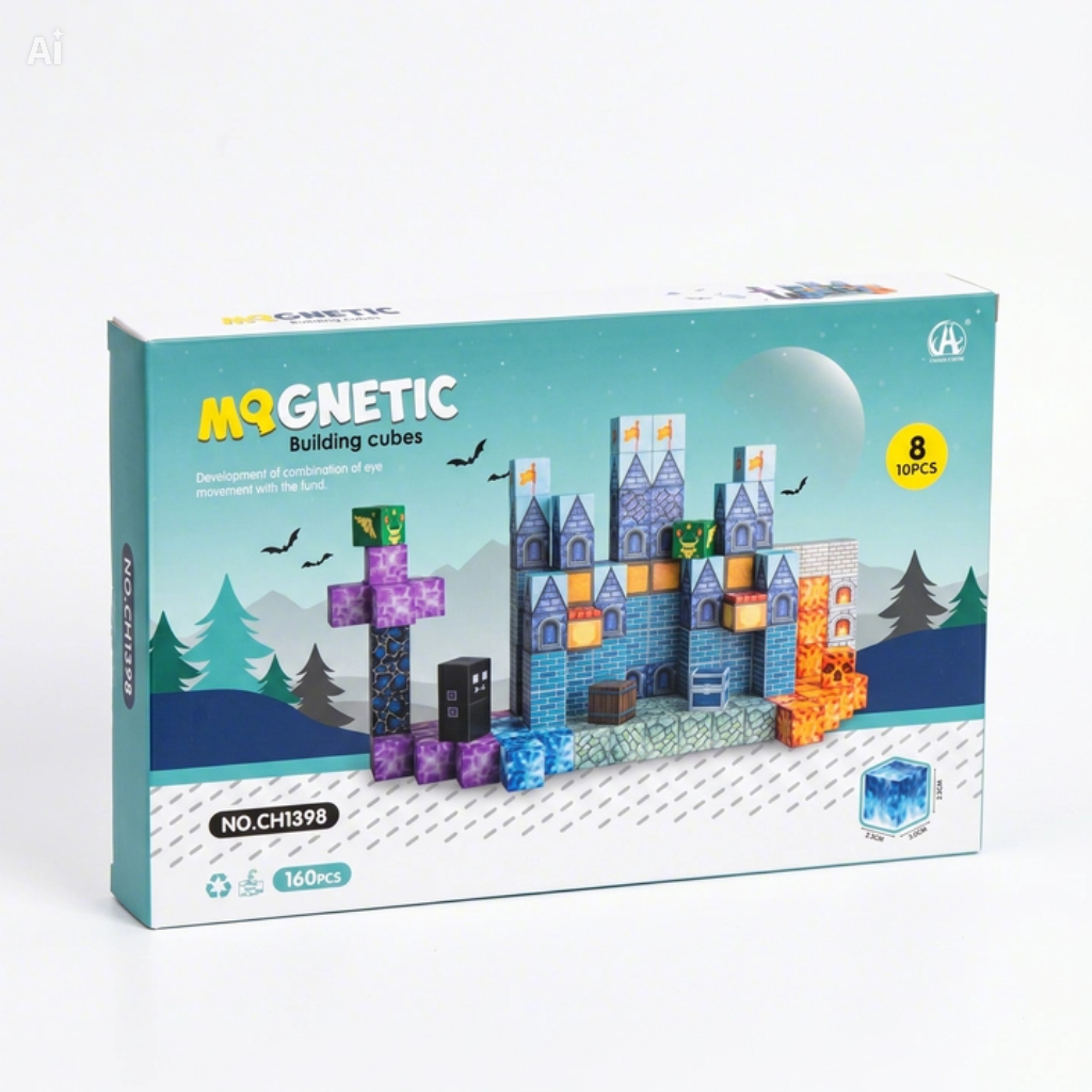 Set cuburi magnetice tip Minecraft Mqgnetic Castle Blocks 160 piese