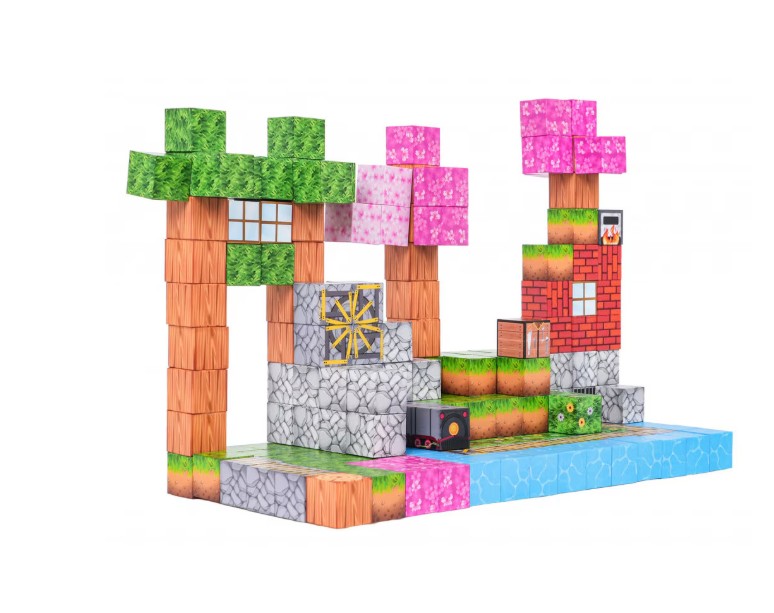 Set cuburi magnetice tip Minecraft Pink Mqgnetic 200 piese
