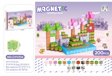 Set cuburi magnetice tip Minecraft Pink Mqgnetic 200 piese
