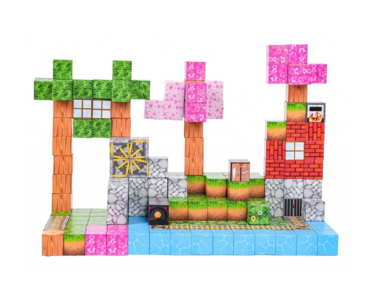 Set cuburi magnetice tip Minecraft Pink Mqgnetic 200 piese