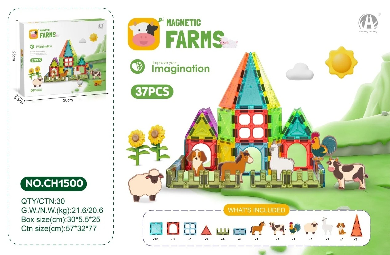 Set de Construcție Magnetic - Ferma Mea Creativă 37 Piese