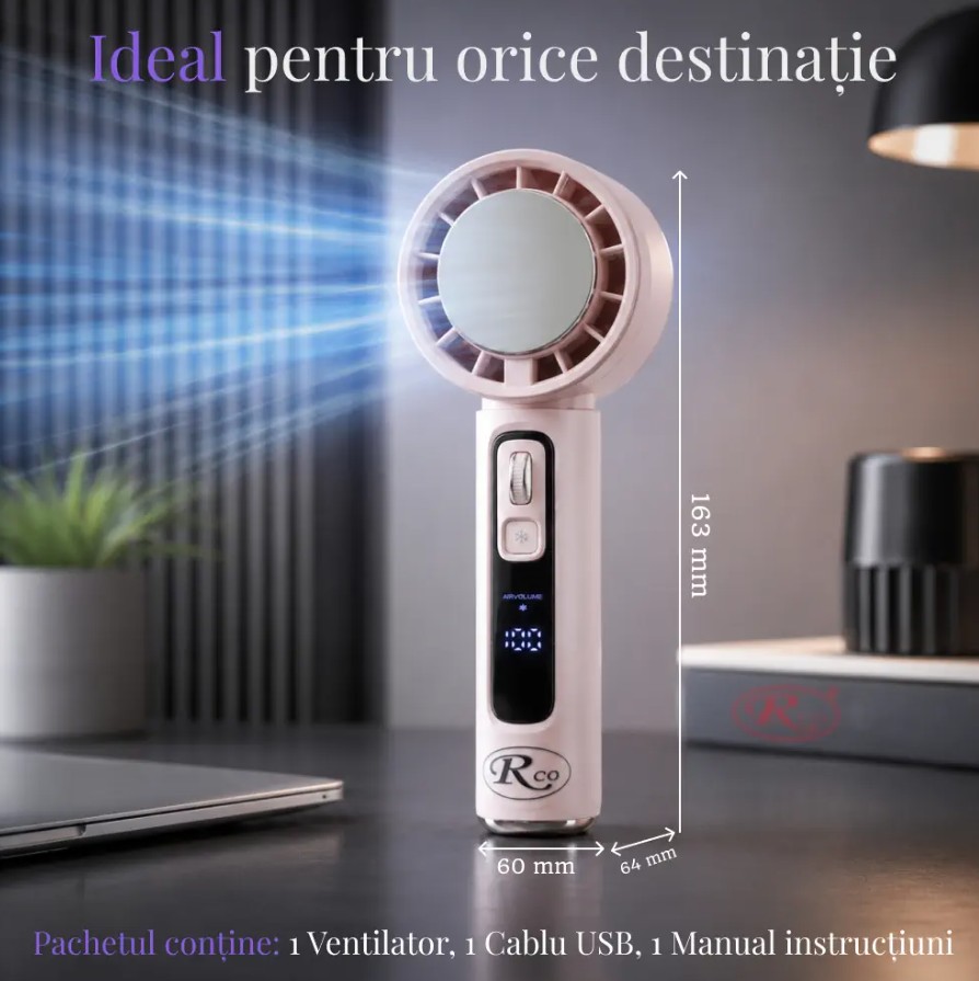 Ventilator de mana fara lame cu racire instant in 3 trepte Alb