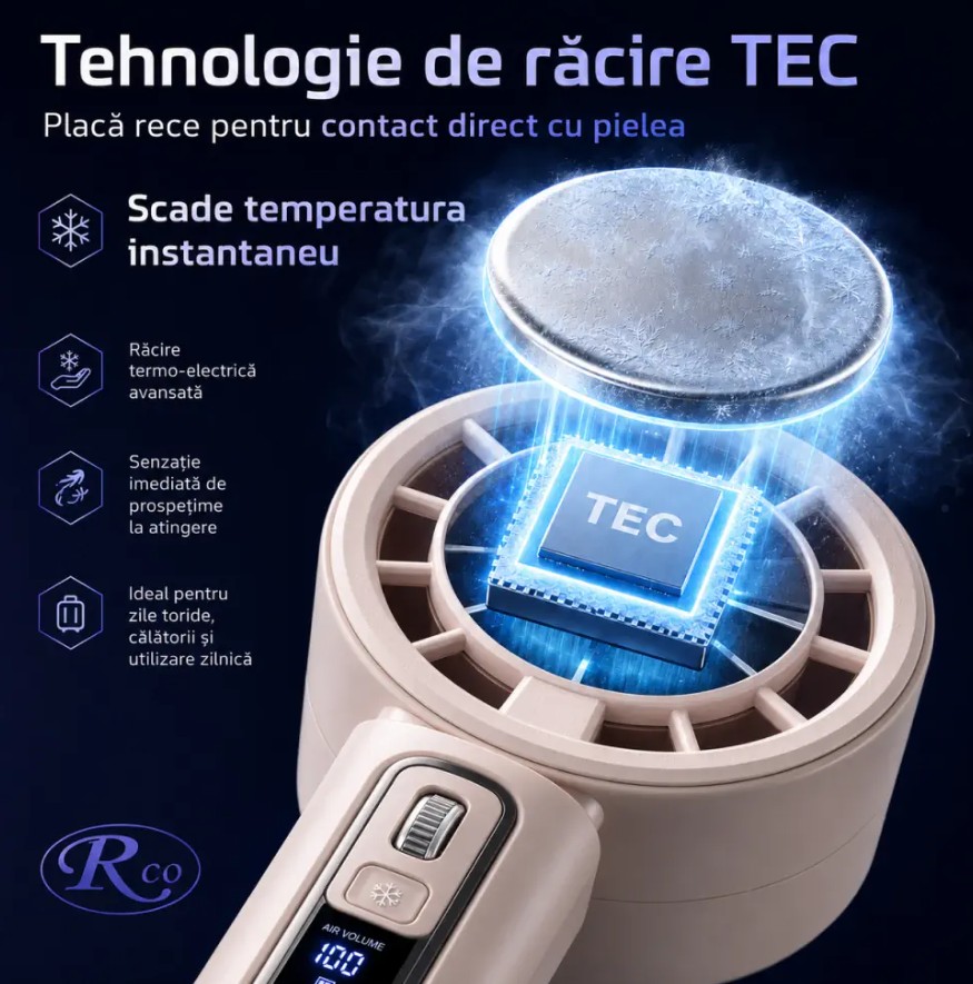 Ventilator de mana fara lame cu racire instant in 3 trepte Alb