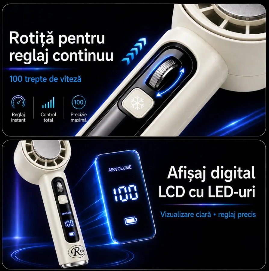 Ventilator de mana fara lame cu racire instant in 3 trepte Alb