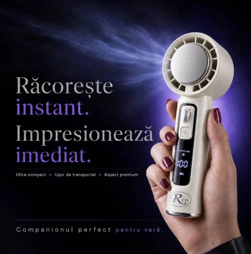 Ventilator de mana fara lame cu racire instant in 3 trepte Alb
