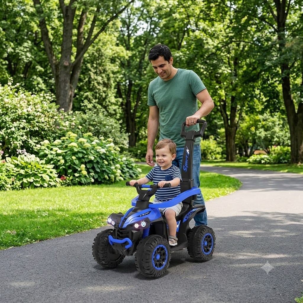 ATV pentru copii cu maner parental muzica si lumini, 2-4 ani Albastru