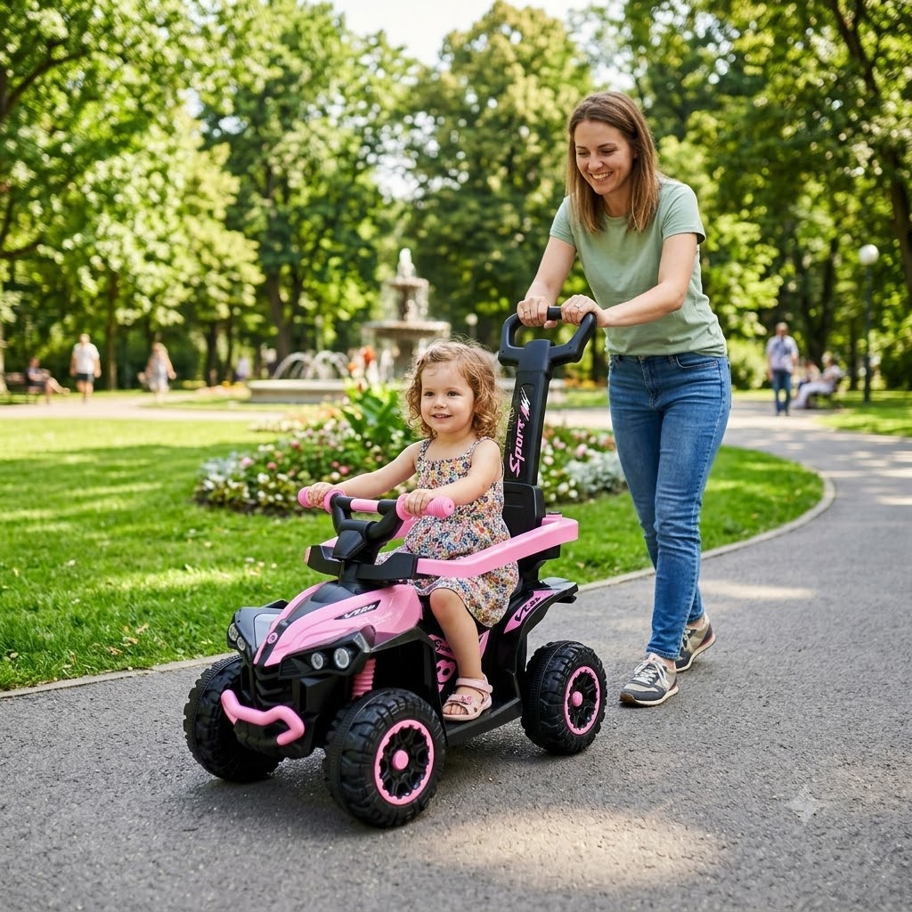 ATV pentru copii cu maner parental muzica si lumini, 2-4 ani Roz