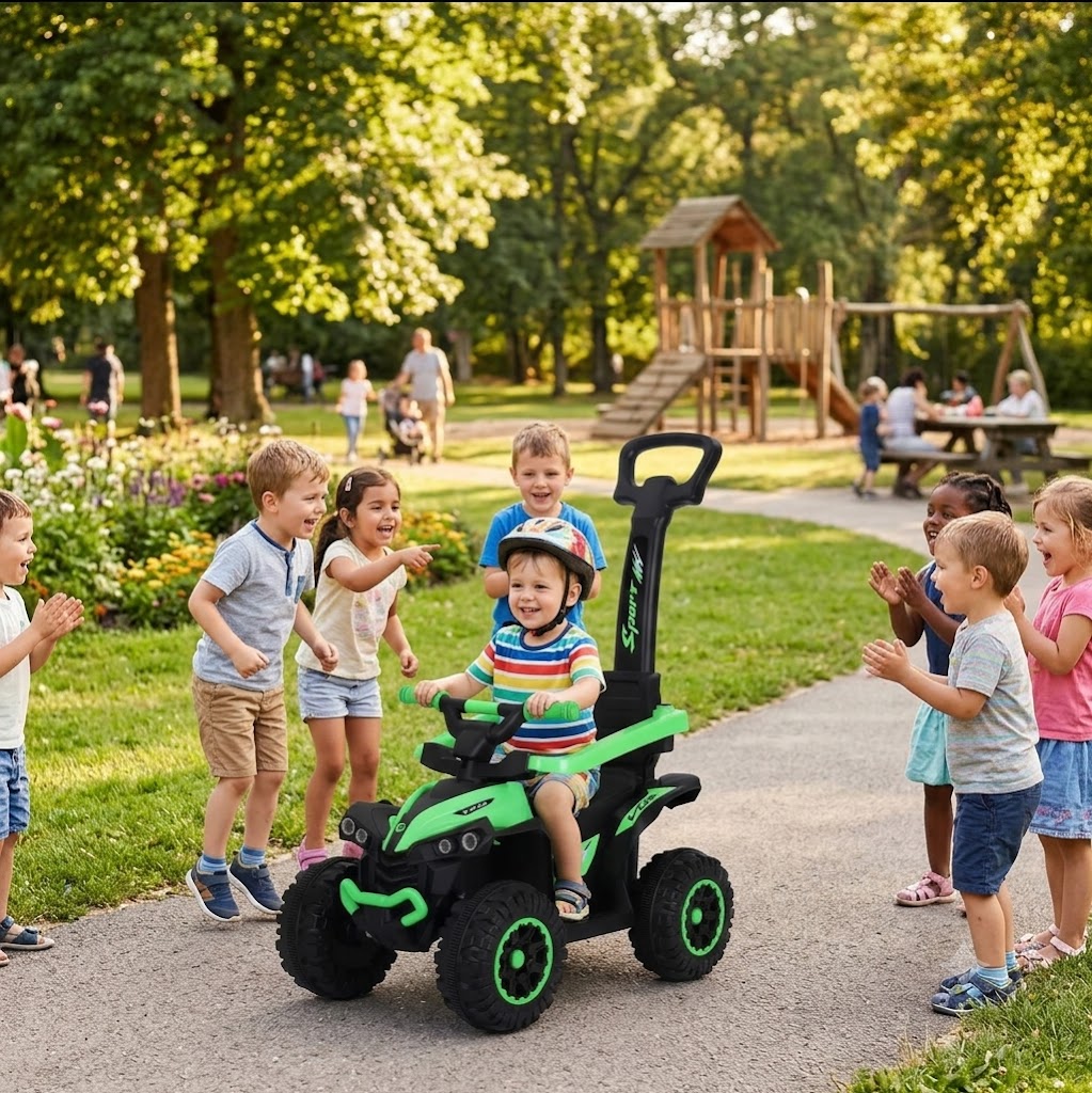 ATV pentru copii cu maner parental muzica si lumini, 2-4 ani Verde