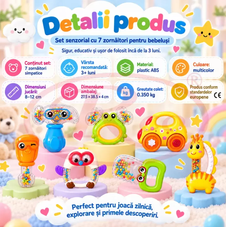 Set 7 jucarii zornaitoare pentru bebe WP1038-1