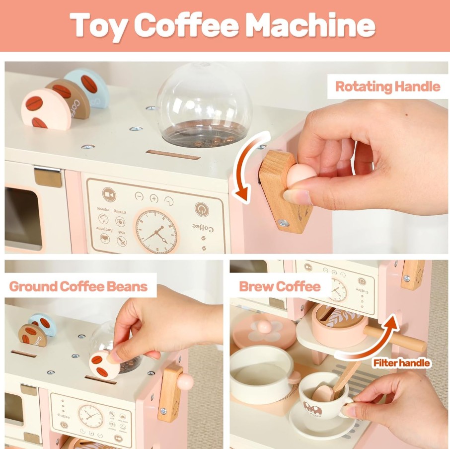 Bucatarie din lemn roz pastel cu cafetiera, cuptor, chiveta si accesorii MSN
