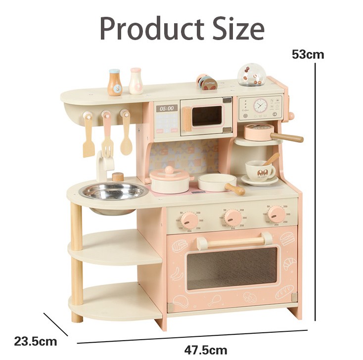 Bucatarie din lemn roz pastel cu cafetiera, cuptor, chiveta si accesorii MSN