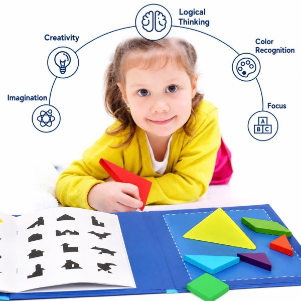 Joc Tangram Magnetic din Lemn – Carte Educativa Pliabila