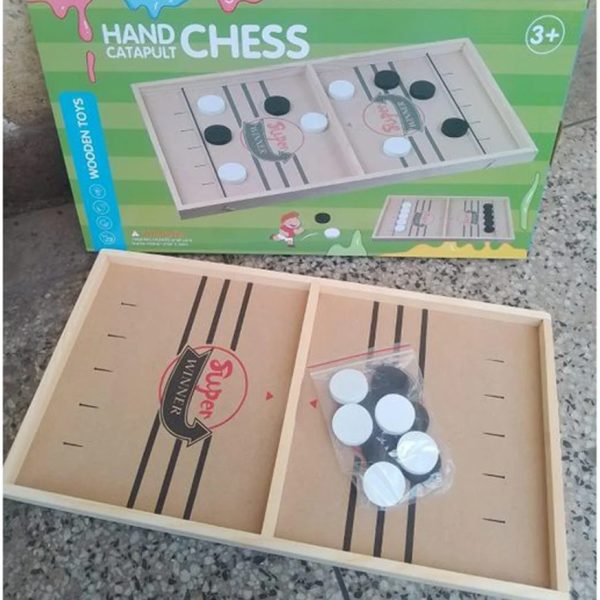 Joc de Masa Catapult Chess – Hochei din Lemn cu Elastice pentru Copii