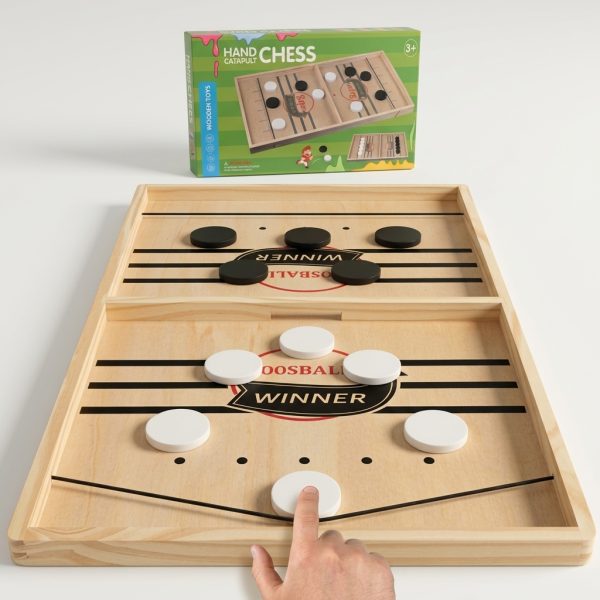 Joc de Masa Catapult Chess – Hochei din Lemn cu Elastice pentru Copii