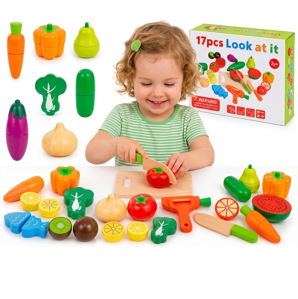 Set 17 fructe si legume de feliat din lemn